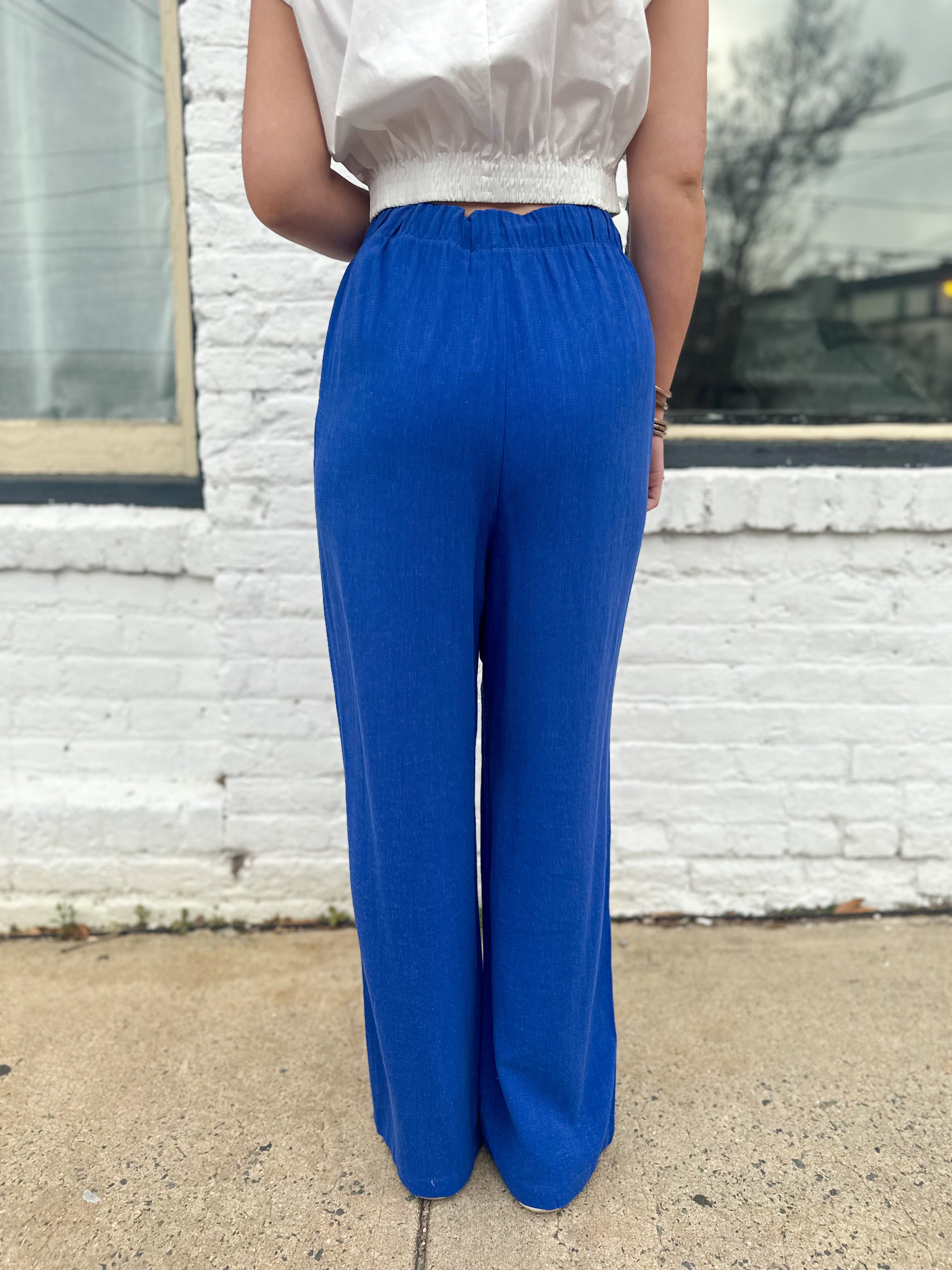 Shoreline Linen Pants- Cobalt