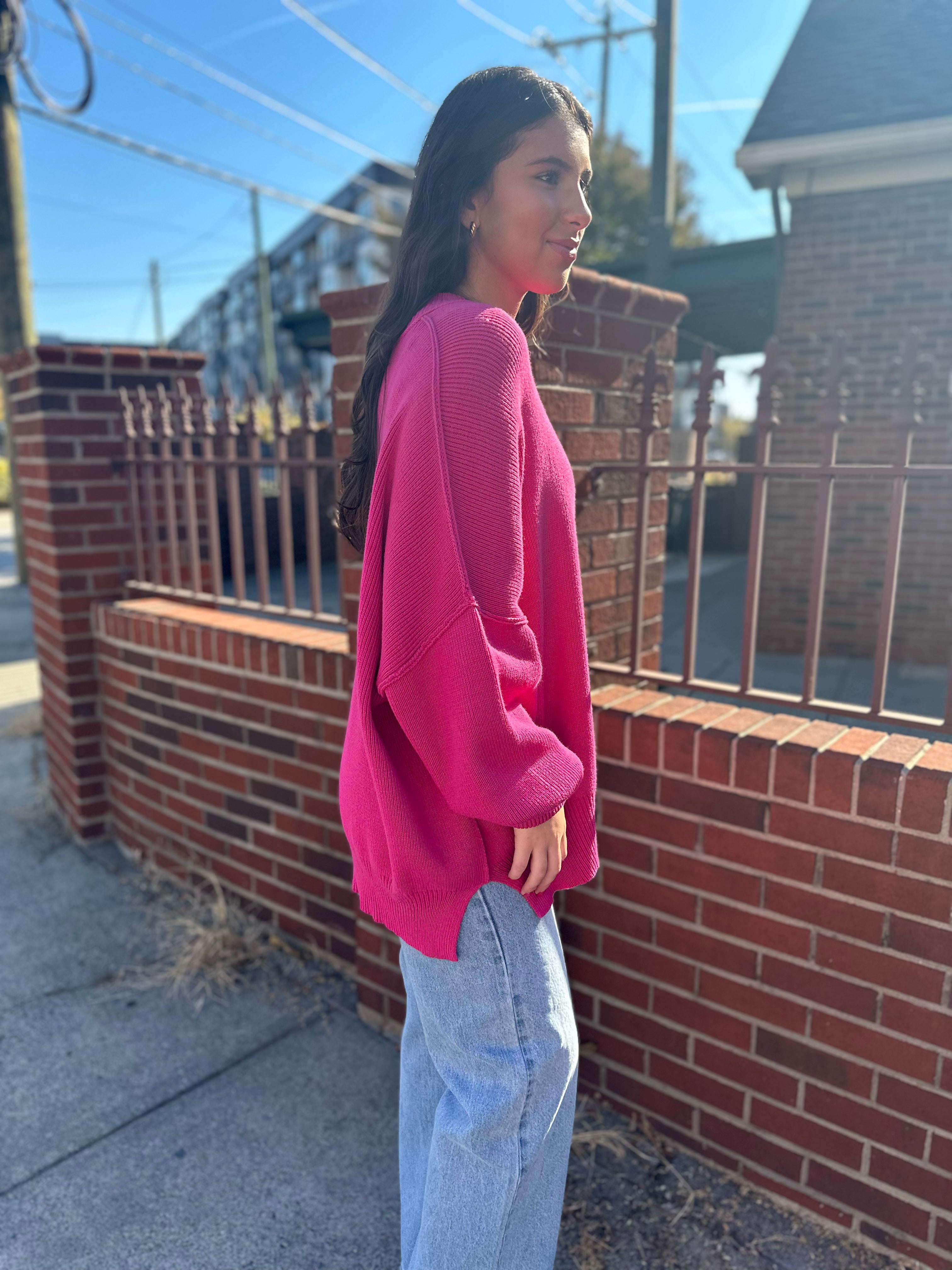 Out and About Sweater- Hot Pink