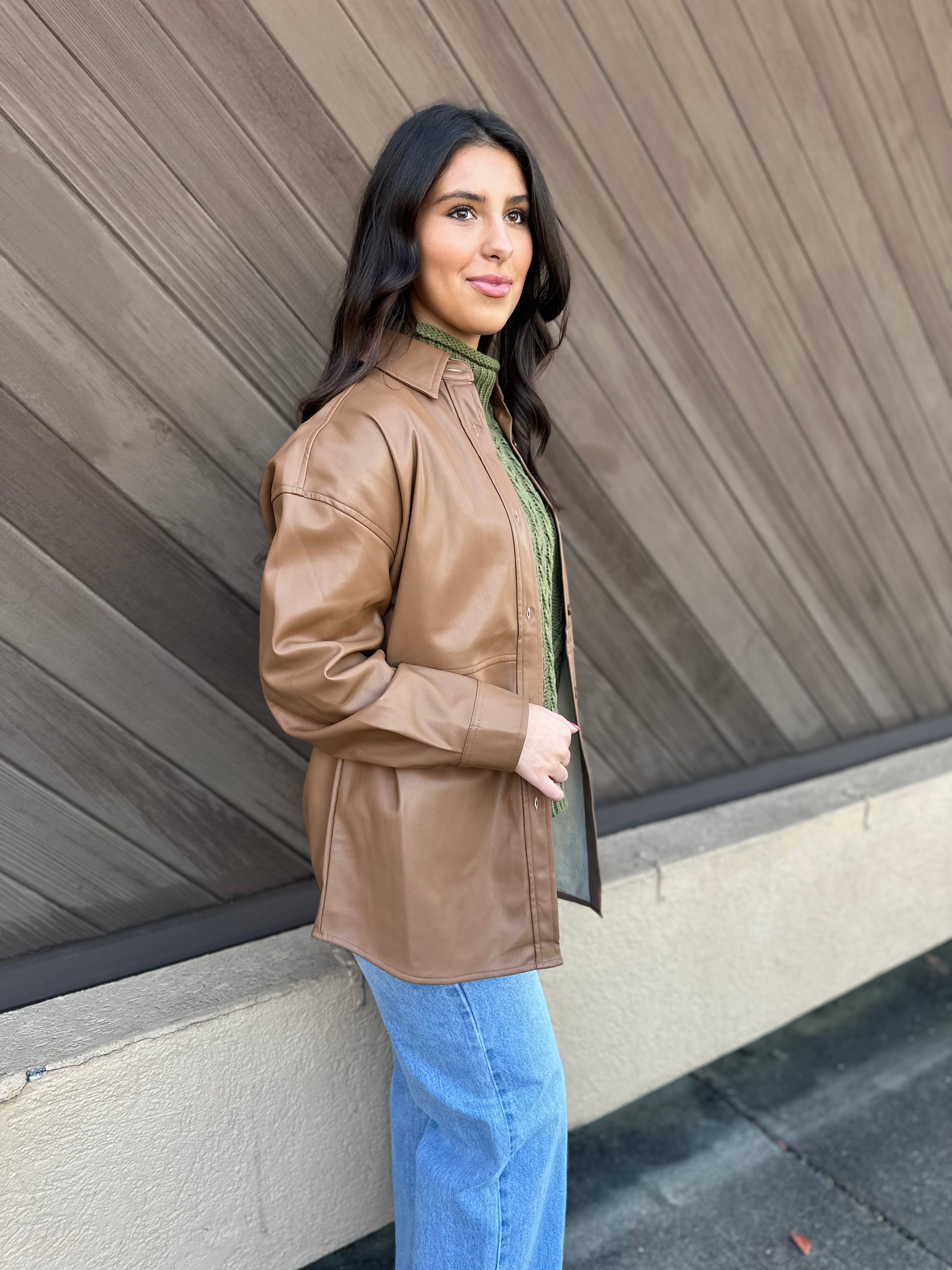 On My Mind Vegan Leather Jacket- Chestnut