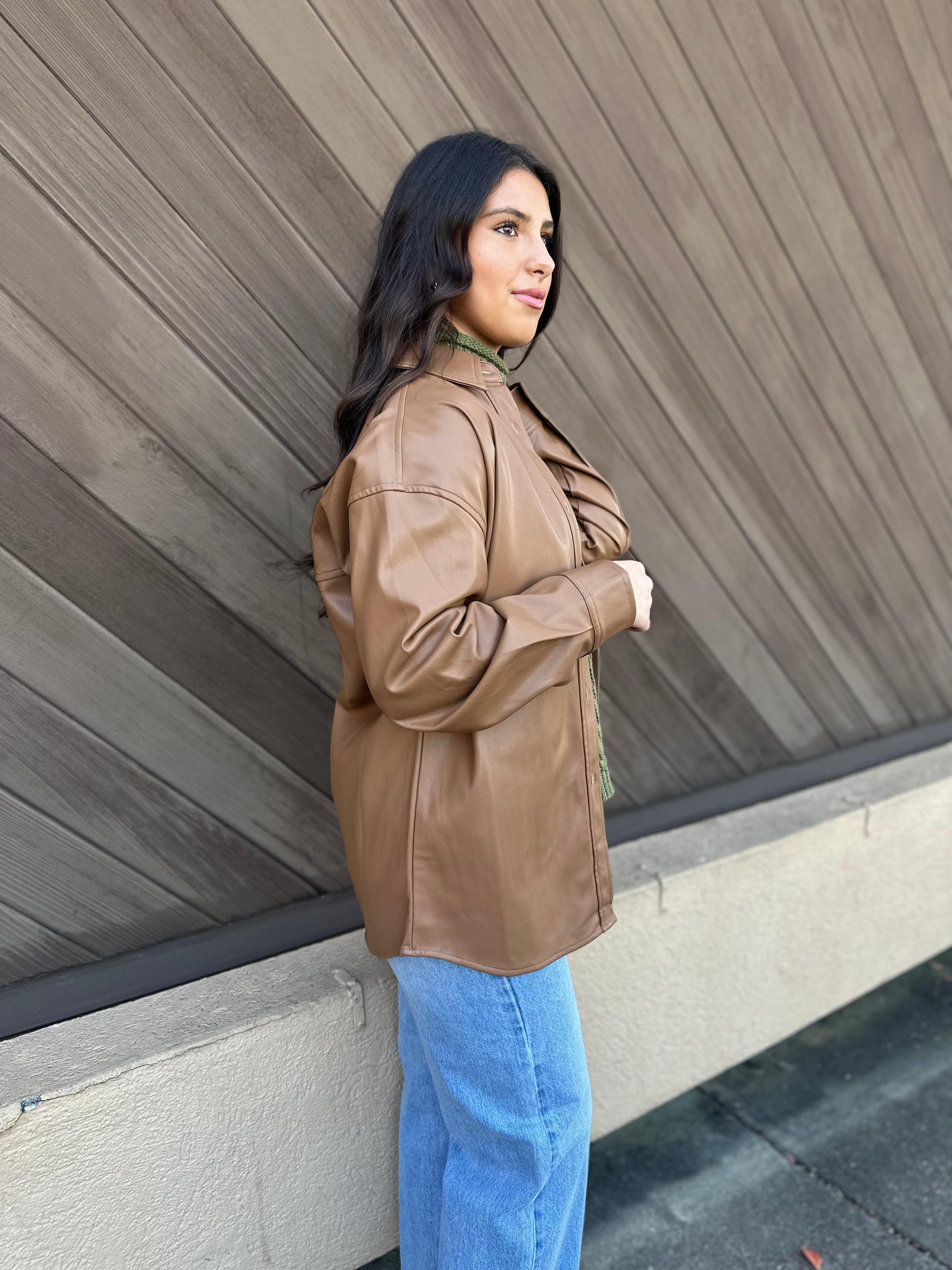 On My Mind Vegan Leather Jacket- Chestnut