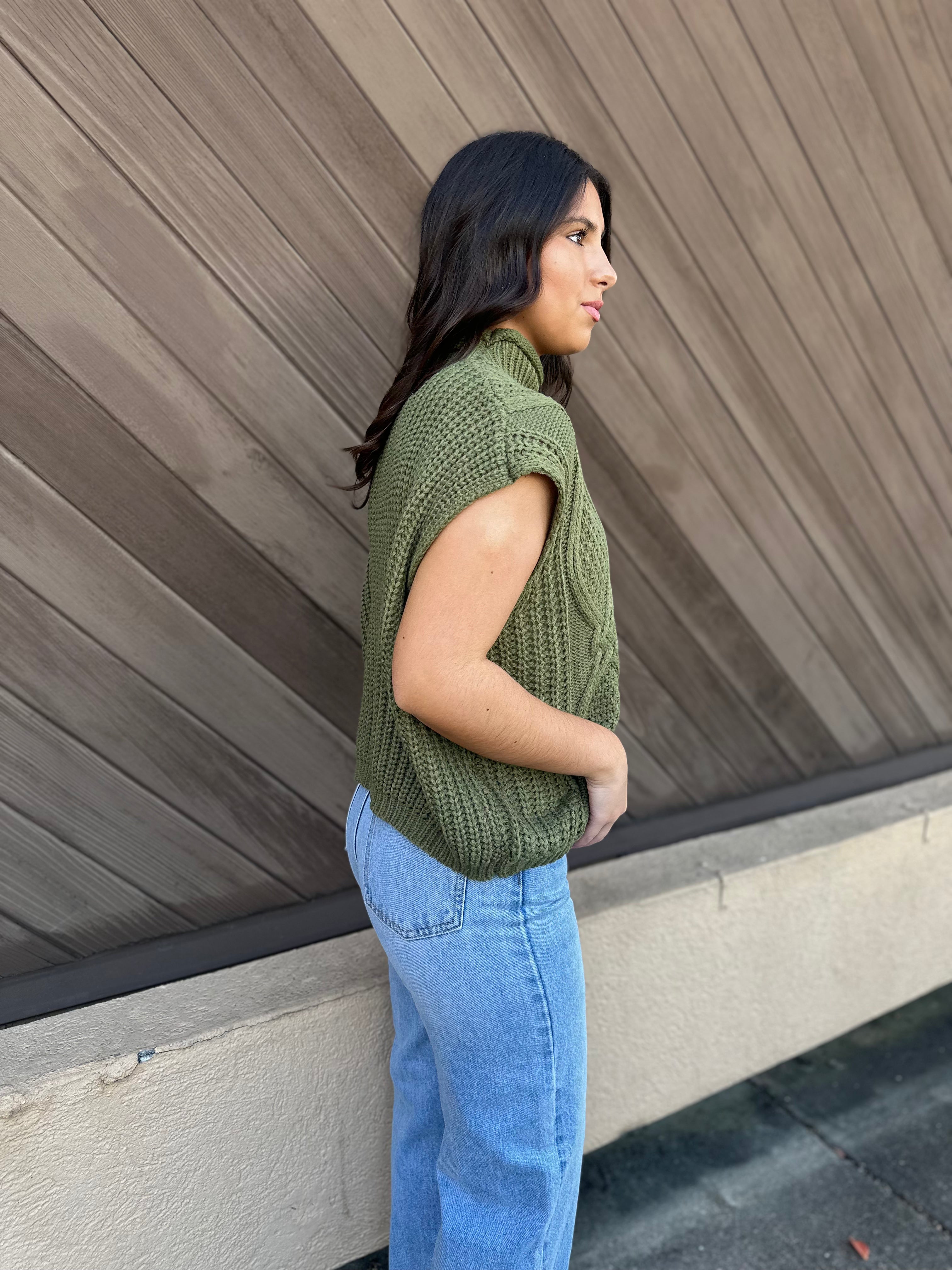 Mock Neck Sweater Vest- Evergreen