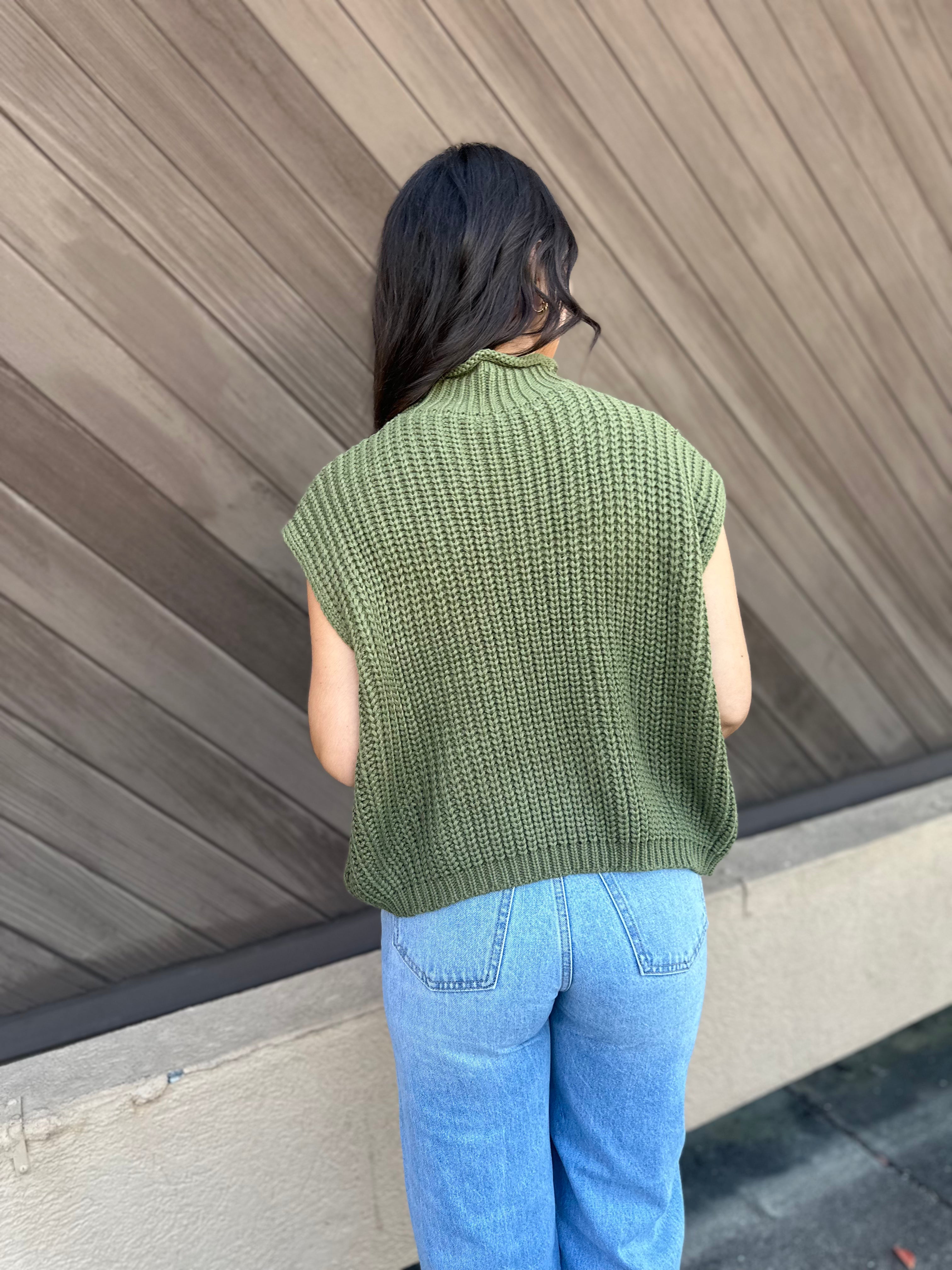 Mock Neck Sweater Vest- Evergreen