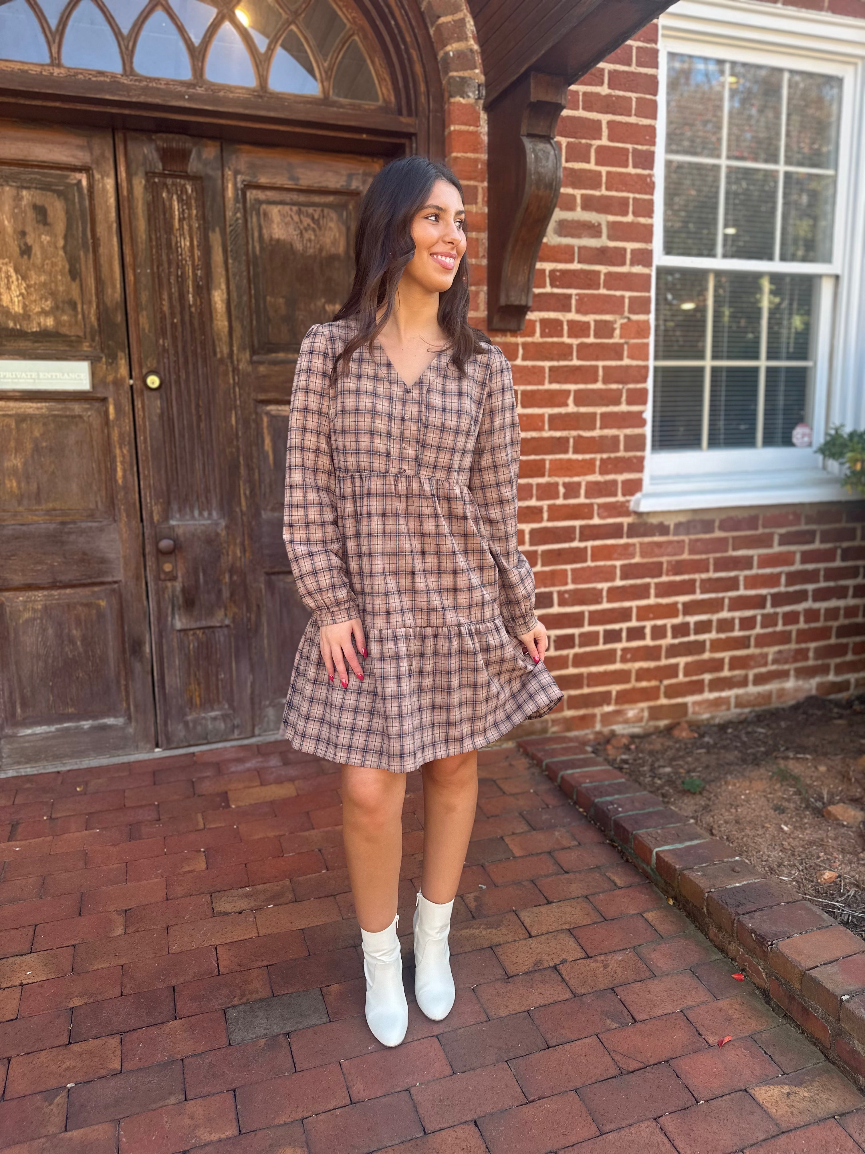 Plaid Long Sleeve Dress