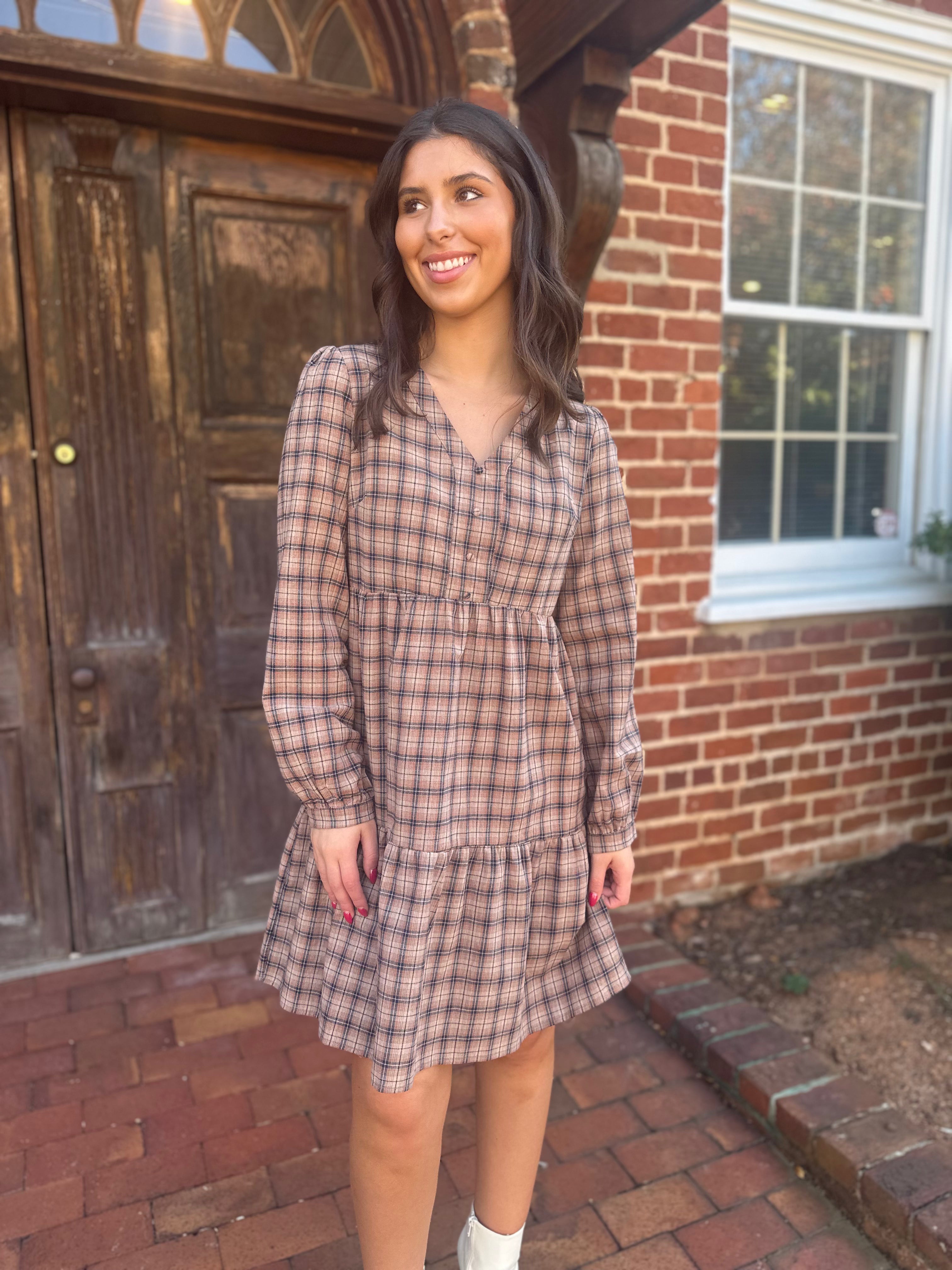 Plaid Long Sleeve Dress