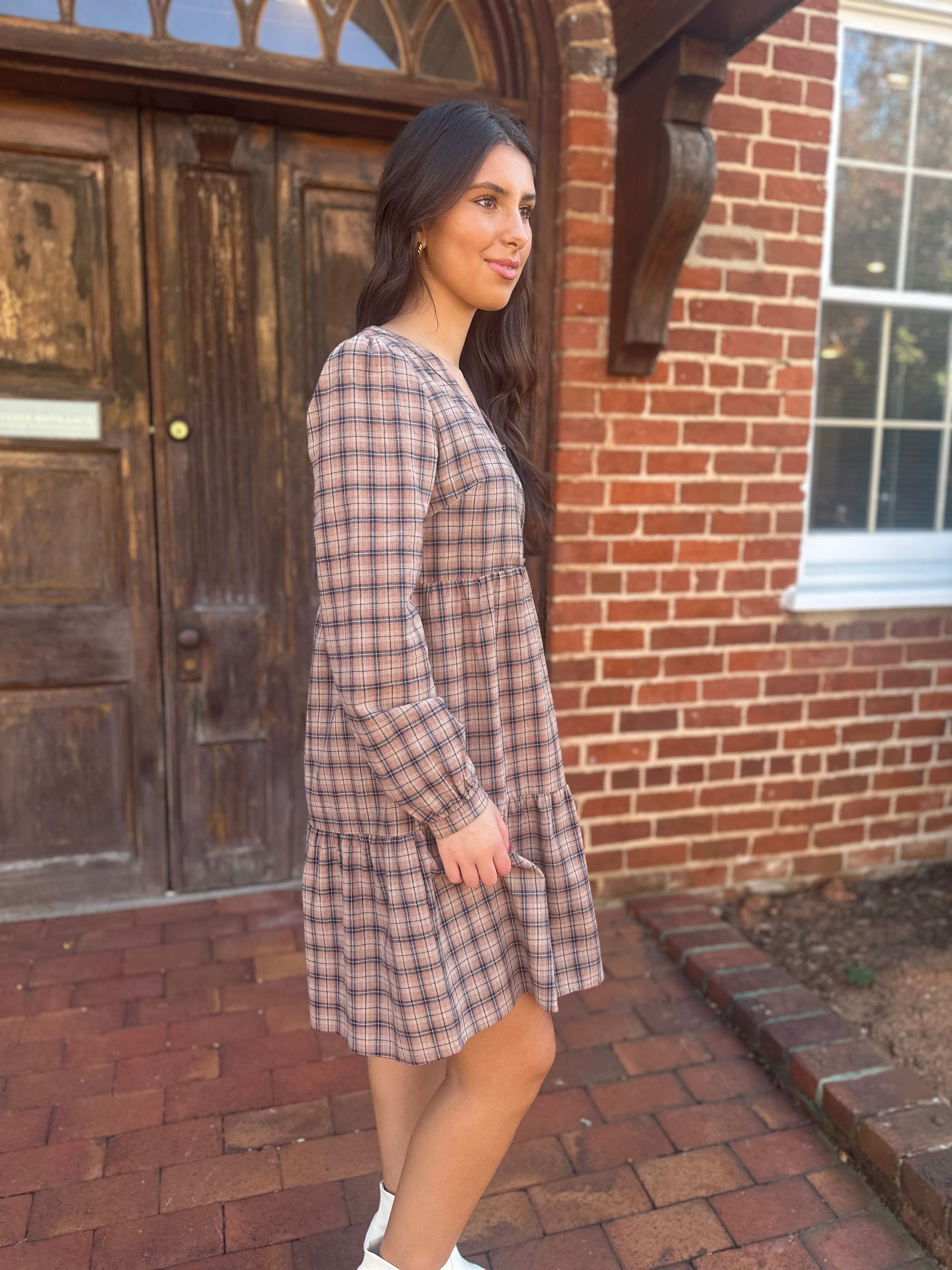 Plaid Long Sleeve Dress