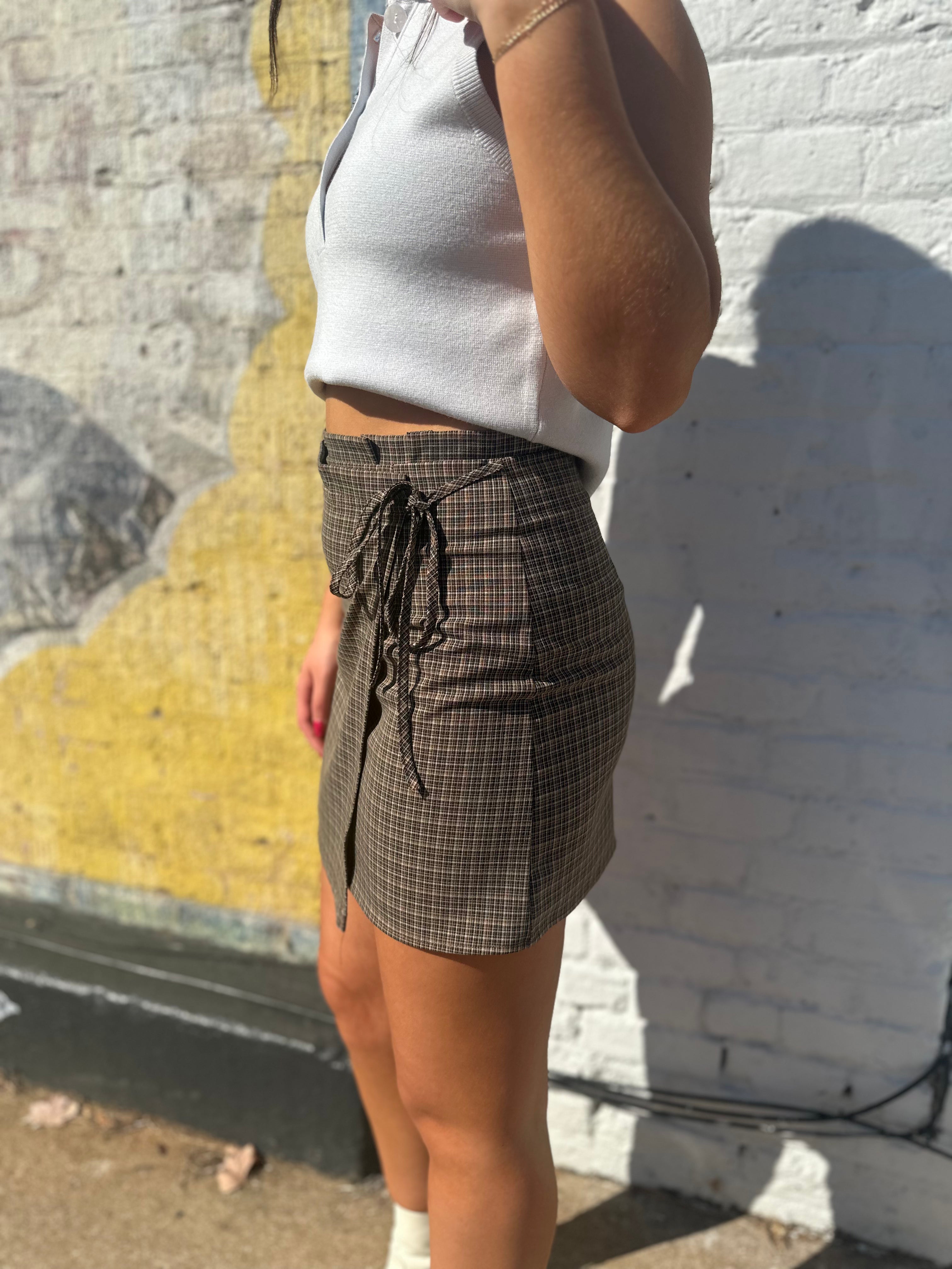 Plaid Wrap Mini Skirt