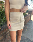 Faux Leather Mini Skirt- Taupe