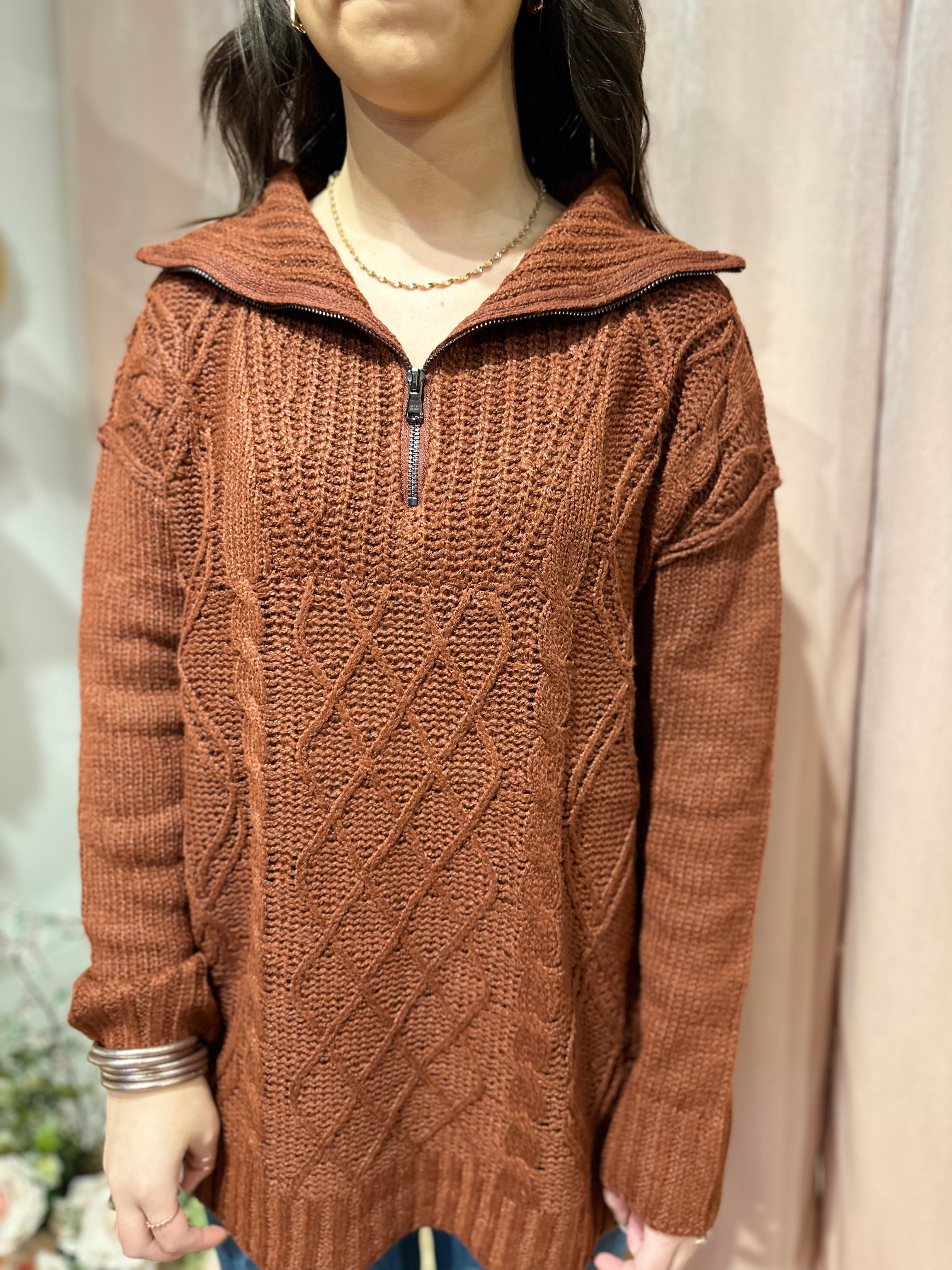 Brown Cable Knit Sweater