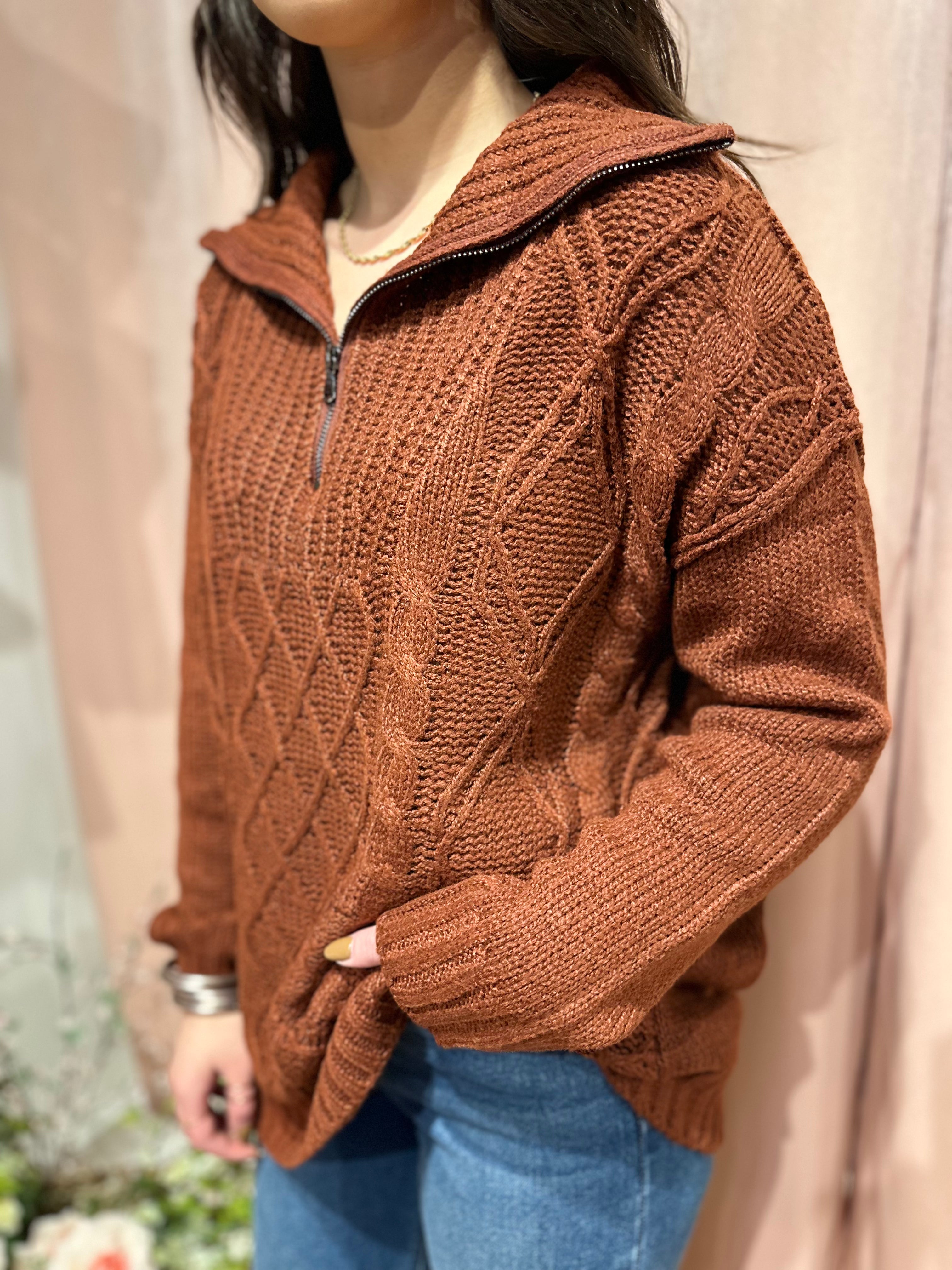 Brown Cable Knit Sweater