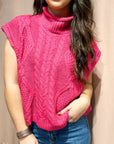 Cable Knit Sweater Vest- Fuchsia