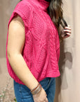 Cable Knit Sweater Vest- Fuchsia