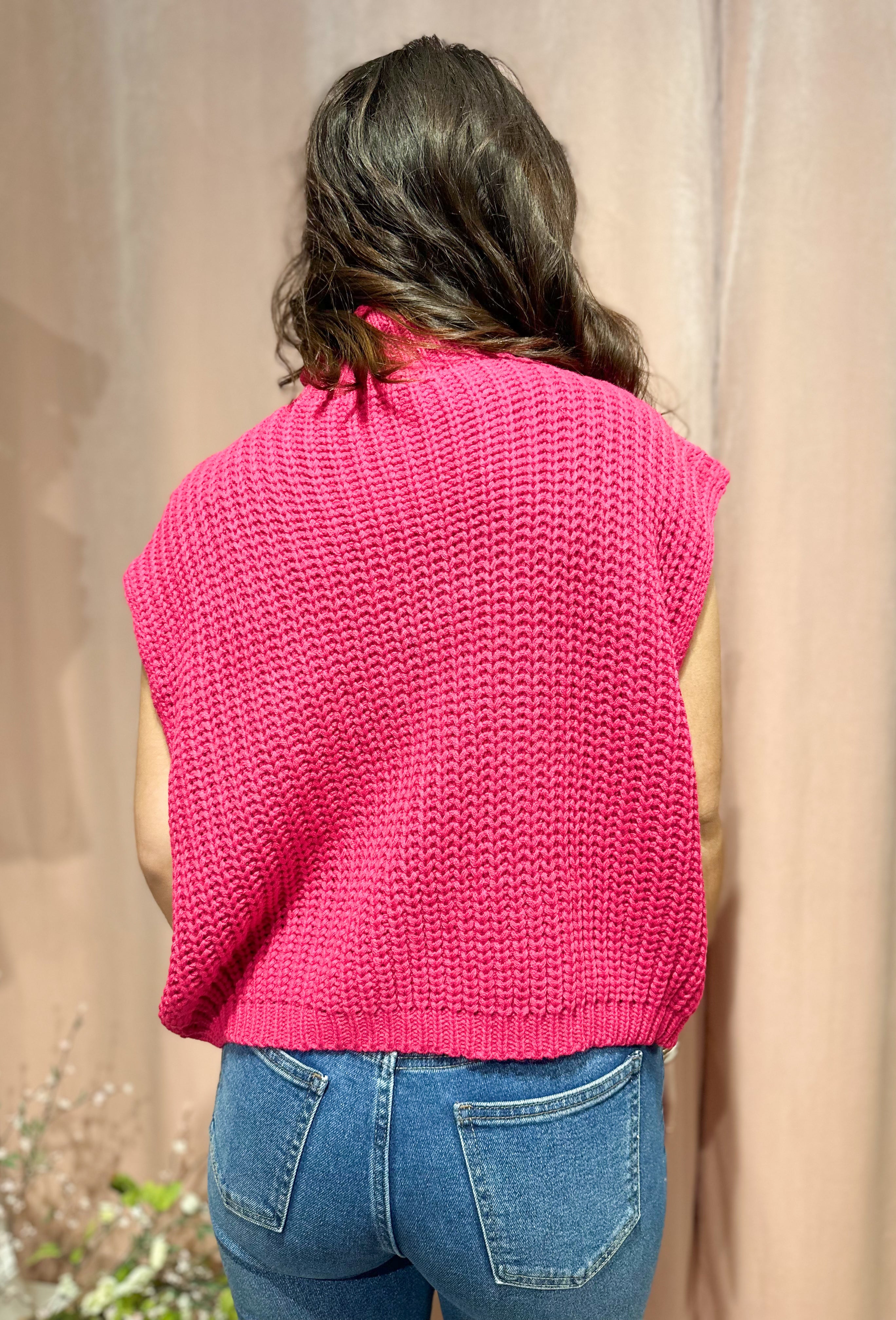 Cable Knit Sweater Vest- Fuchsia