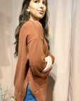 Side Slit Sweater- Brown