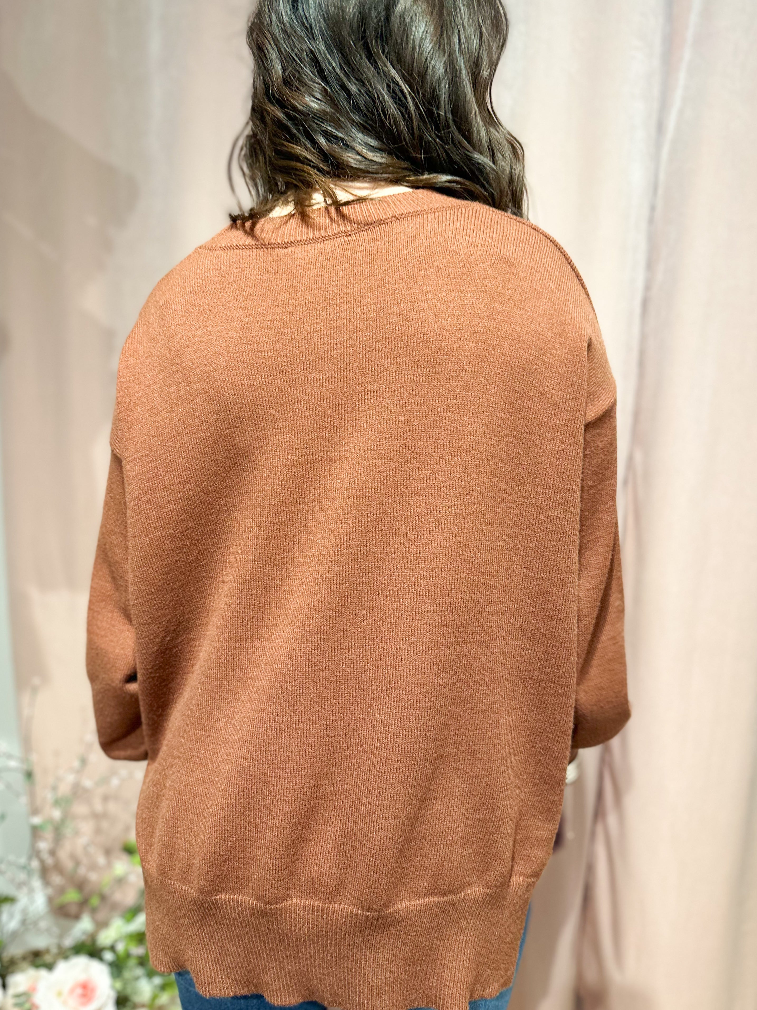 Side Slit Sweater- Brown