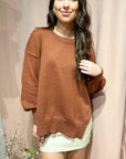 Side Slit Sweater- Brown