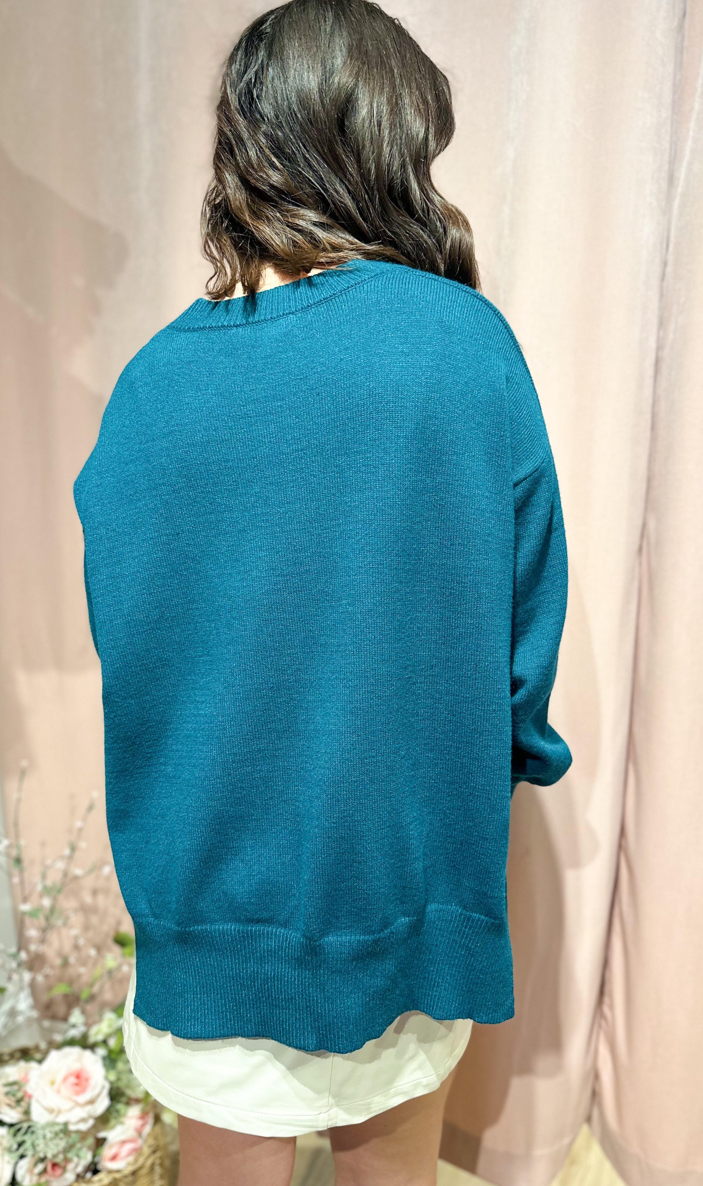 Side Slit Sweater- Teal