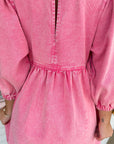 3/4 Sleeve Denim Babydoll Dress- Pink