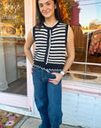Sleeveless Front Button Striped Vest