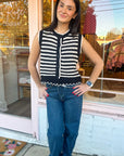 Sleeveless Front Button Striped Vest