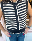 Sleeveless Front Button Striped Vest