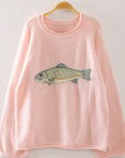 Fish Knit Sweater- Rosewater