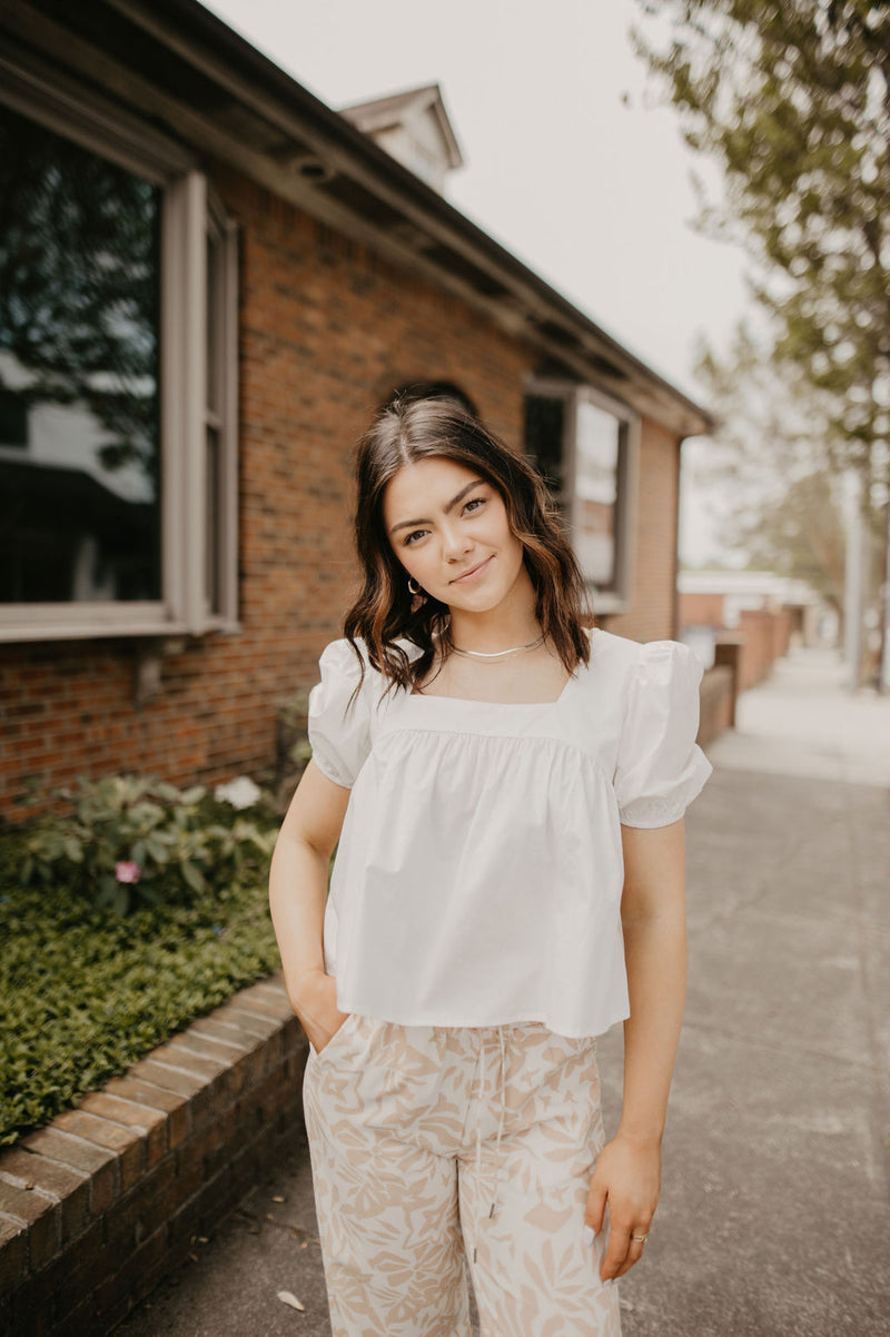 Puff Sleeve Babydoll Top- White
